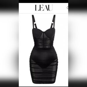 NWT LEAU Miami Mesh Womens Bustier Sheer Bodycon Dress Mini, Black Mesh Sz M, 6